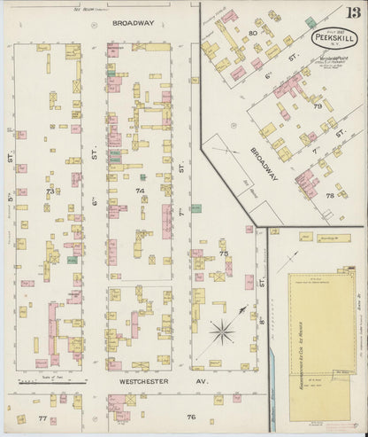 Sanborn Fire Insurance Map from Peekskill, Westchester County, New York (1887), Sheet #0013 - Complete Map Set gallery image, historic Sanborn map, vintage wall art, New York New York