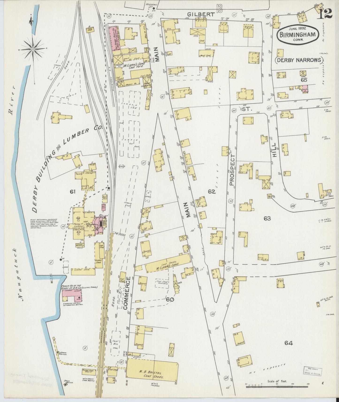 Sanborn Fire Insurance Map from Birmingham, New Haven County, Connecticut (1892), Sheet #0012 - Complete Map Set gallery image, historic Sanborn map, vintage wall art, Connecticut Connecticut