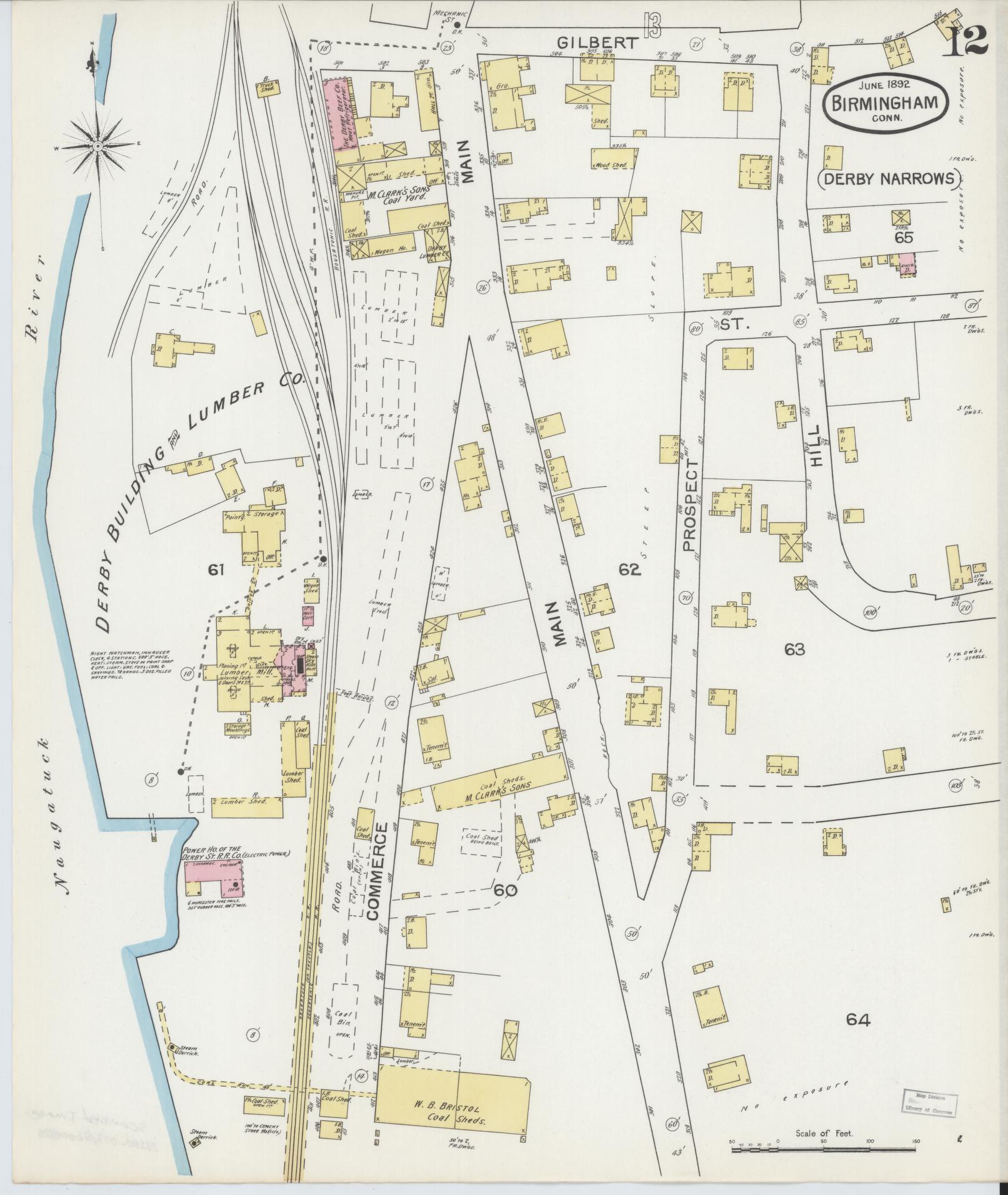 Sanborn Fire Insurance Map from Birmingham, New Haven County, Connecticut (1892), Sheet #0012 - Complete Map Set gallery image, historic Sanborn map, vintage wall art, Connecticut Connecticut