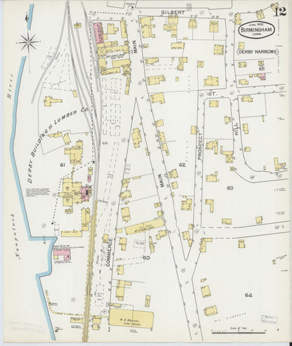 Sanborn Fire Insurance Map from Birmingham, New Haven County, Connecticut (1892), Sheet #0012 - Complete Map Set gallery image, historic Sanborn map, vintage wall art, Connecticut Connecticut