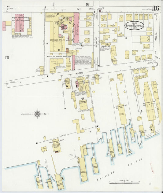 Sanborn Fire Insurance Map from South Norwalk, Fairfield County, Connecticut (1912), Sheet #0016 - Historic Sanborn Fire Insurance Map Print, vintage old map wall art, antique decor, genealogy gift, Connecticut Connecticut map