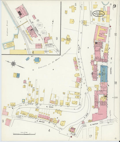 Sanborn Fire Insurance Map from Peekskill, Westchester County, New York (1911), Sheet #0009 - Historic Sanborn Fire Insurance Map Print, vintage old map wall art, antique decor, genealogy gift, New York New York map
