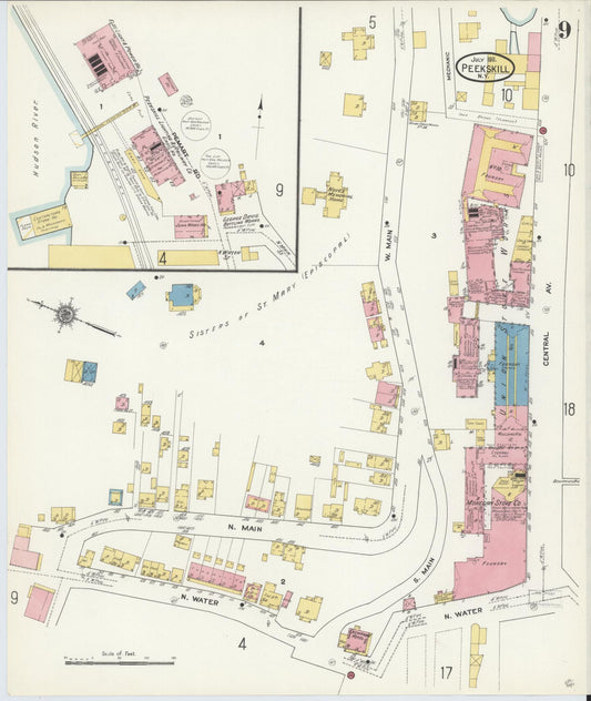 Sanborn Fire Insurance Map from Peekskill, Westchester County, New York (1911), Sheet #0009 - Historic Sanborn Fire Insurance Map Print, vintage old map wall art, antique decor, genealogy gift, New York New York map