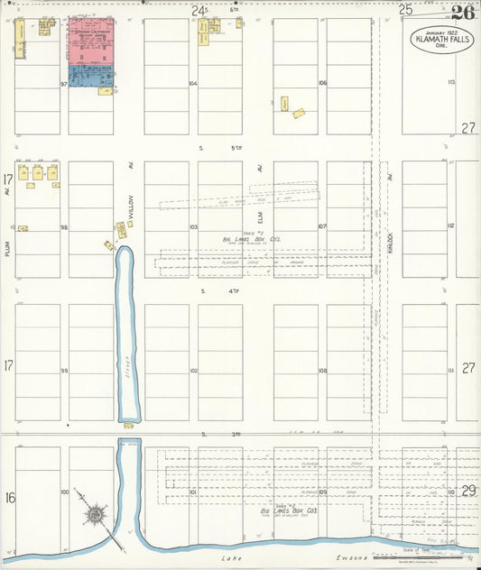 Sanborn Fire Insurance Map from Klamath Falls, Klamath County, Oregon (1921), Sheet #0026 - Historic Sanborn Fire Insurance Map Print, vintage old map wall art, antique decor, genealogy gift, Oregon Oregon map