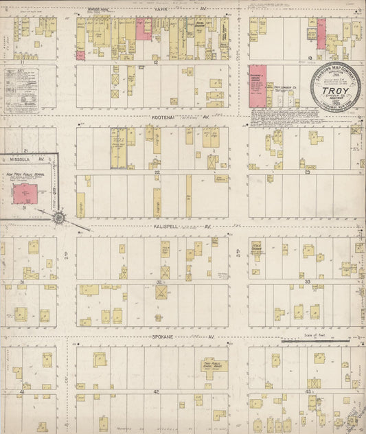 Sanborn Fire Insurance Map from Troy, Lincoln County, Montana (1920), Sheet #0001 - Historic Sanborn Fire Insurance Map Print, vintage old map wall art, antique decor, genealogy gift, Montana Montana map