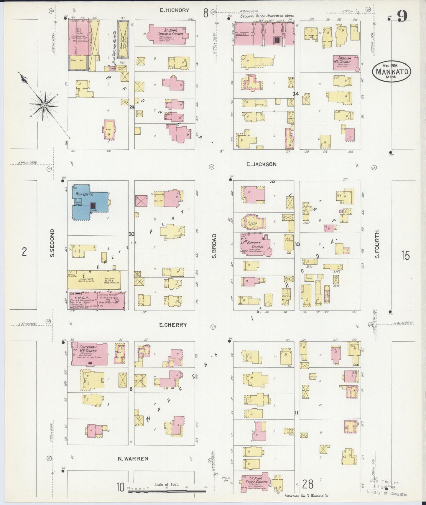 Sanborn Fire Insurance Map from Mankato, Blue Earth County, Minnesota (1908), Sheet #0009 - Complete Map Set gallery image, historic Sanborn map, vintage wall art, Minnesota Minnesota