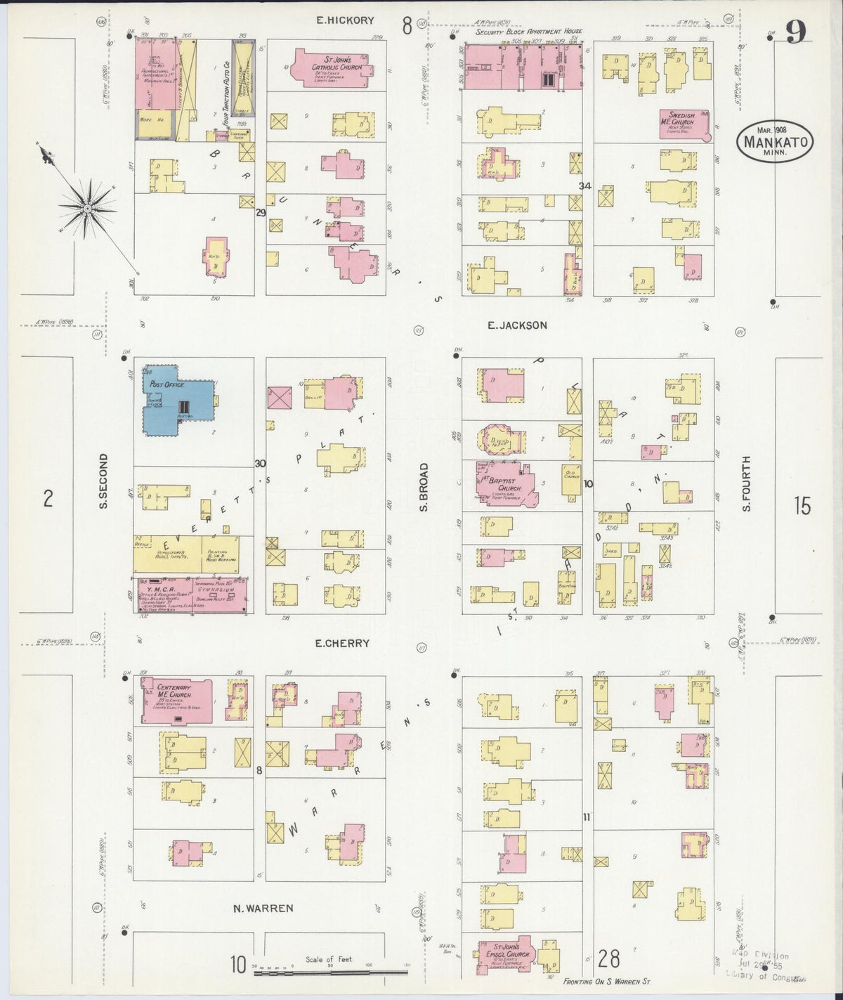 Sanborn Fire Insurance Map from Mankato, Blue Earth County, Minnesota (1908), Sheet #0009 - Complete Map Set gallery image, historic Sanborn map, vintage wall art, Minnesota Minnesota