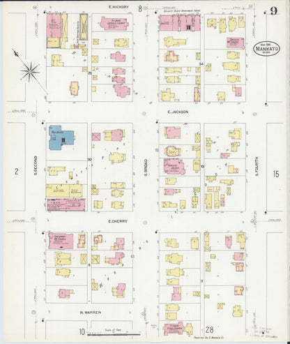 Sanborn Fire Insurance Map from Mankato, Blue Earth County, Minnesota (1908), Sheet #0009 - Complete Map Set gallery image, historic Sanborn map, vintage wall art, Minnesota Minnesota
