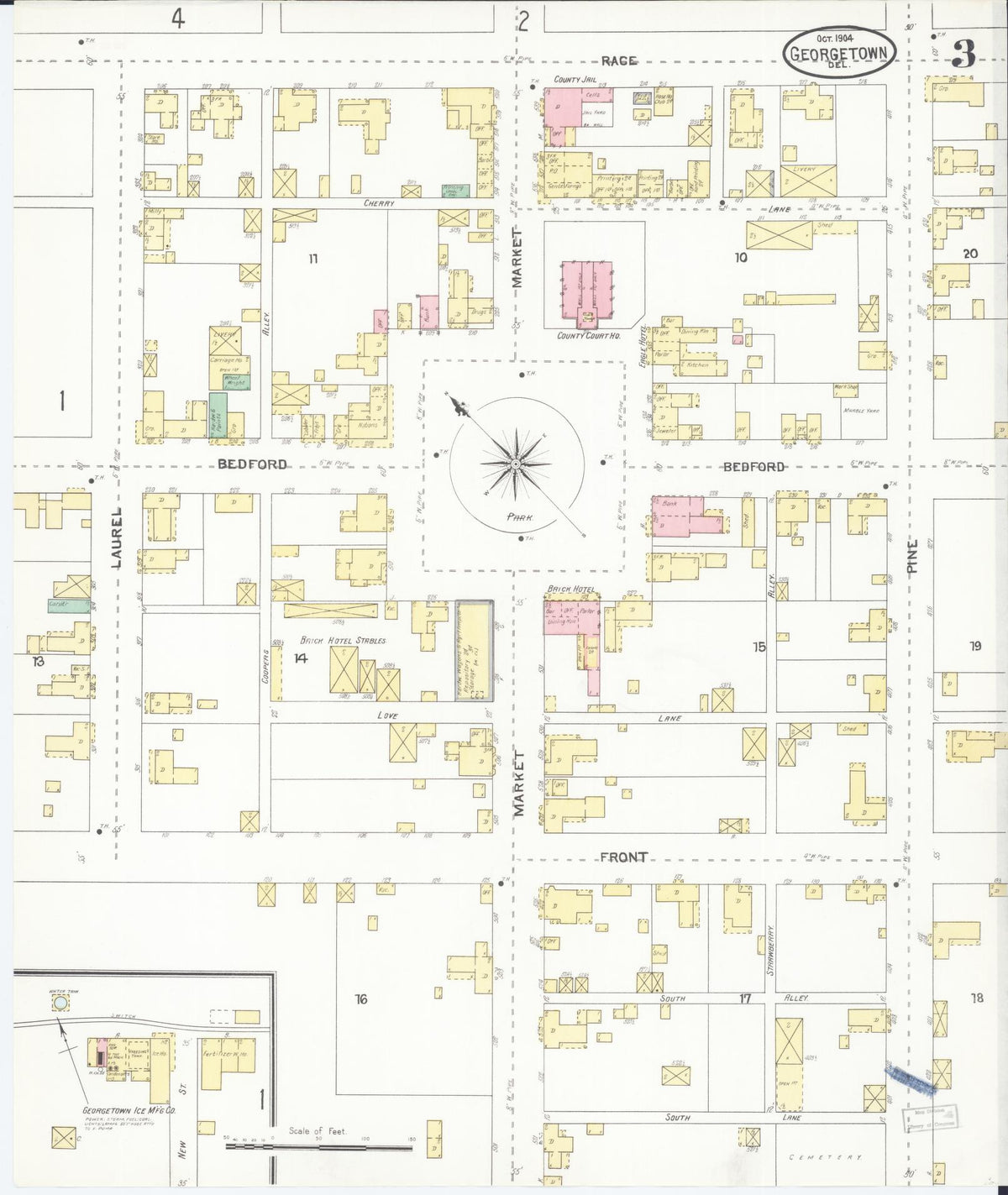 Sanborn Fire Insurance Map from Georgetown, Sussex County, Delaware (1904), Sheet #0003 - Historic Sanborn Fire Insurance Map Print, vintage old map wall art, antique decor, genealogy gift, Delaware Delaware map