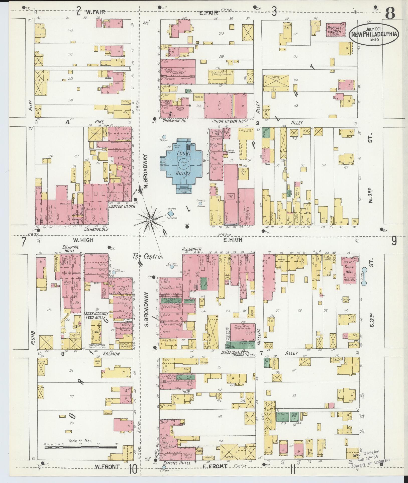 Sanborn Fire Insurance Map from New Philadelphia, Tuscarawas County, Ohio (1901), Sheet #0008 - Complete Map Set gallery image, historic Sanborn map, vintage wall art, Ohio Ohio