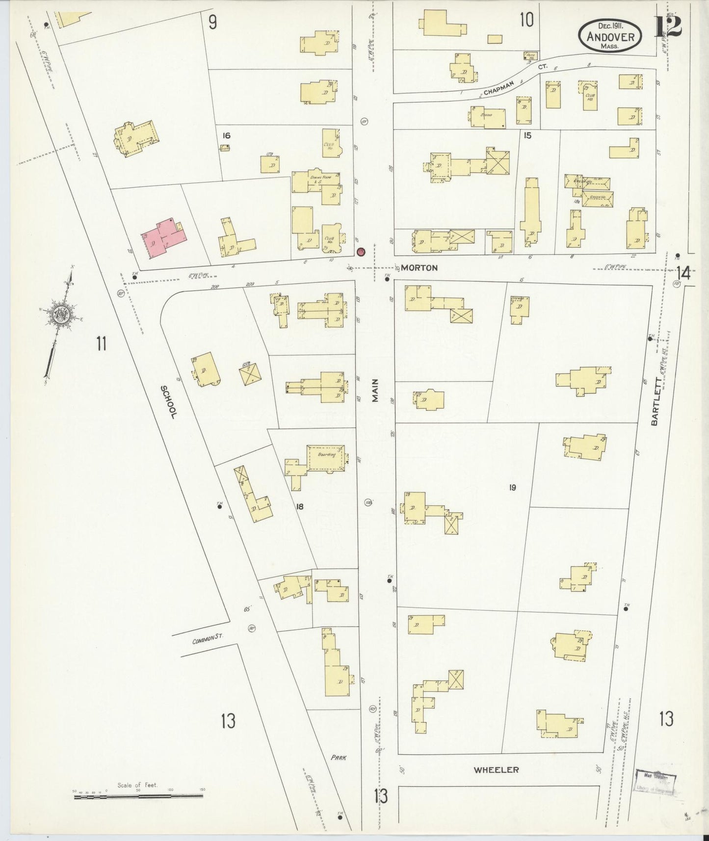 Sanborn Fire Insurance Map from Andover, Essex County, Massachusetts (1911), Sheet #0012 - Complete Map Set gallery image, historic Sanborn map, vintage wall art, Massachusetts Massachusetts