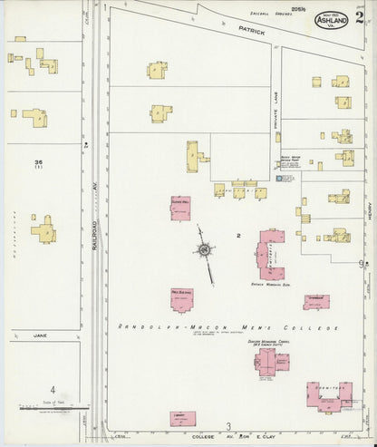 Sanborn Fire Insurance Map from Ashland, Hanover County, Virginia (1921), Sheet #0002 - Complete Map Set gallery image, historic Sanborn map, vintage wall art, Virginia Virginia