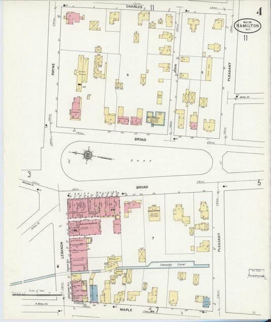 Sanborn Fire Insurance Map from Hamilton, Madison County, New York (1911), Sheet #0004 - Historic Sanborn Fire Insurance Map Print, vintage old map wall art, antique decor, genealogy gift, New York New York map