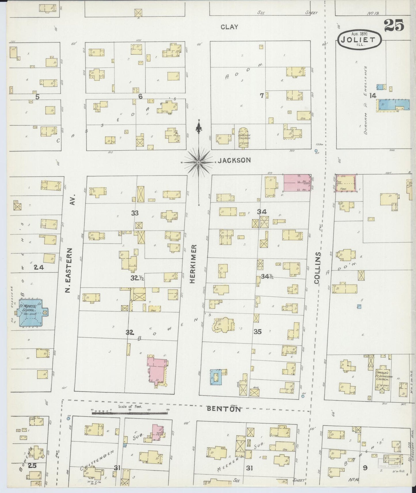 Sanborn Fire Insurance Map from Joliet, Will County, Illinois (1891), Sheet #0025 - Complete Map Set gallery image, historic Sanborn map, vintage wall art, Illinois Illinois