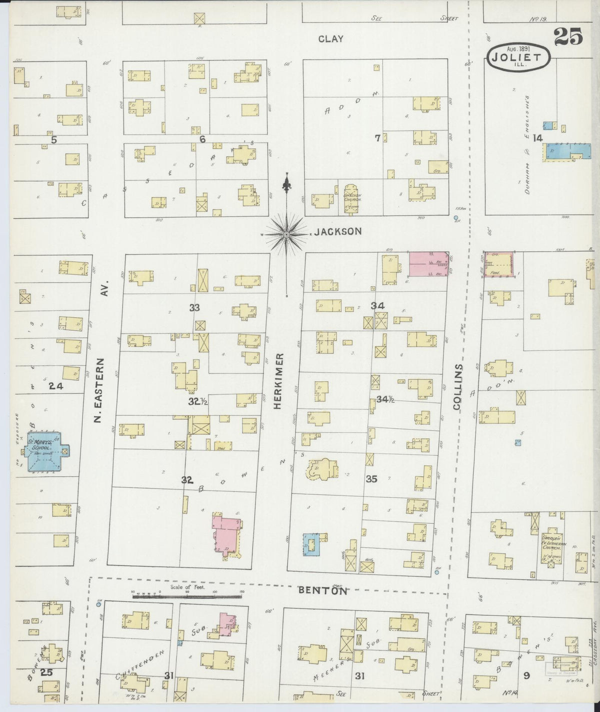 Sanborn Fire Insurance Map from Joliet, Will County, Illinois (1891), Sheet #0025 - Complete Map Set gallery image, historic Sanborn map, vintage wall art, Illinois Illinois