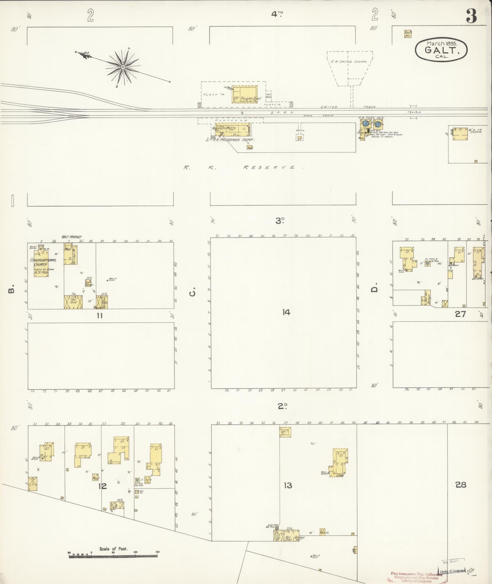 Sanborn Fire Insurance Map from Galt, Sacramento County, California (1895), Sheet #0003 - Historic Sanborn Fire Insurance Map Print, vintage old map wall art, antique decor, genealogy gift, California California map