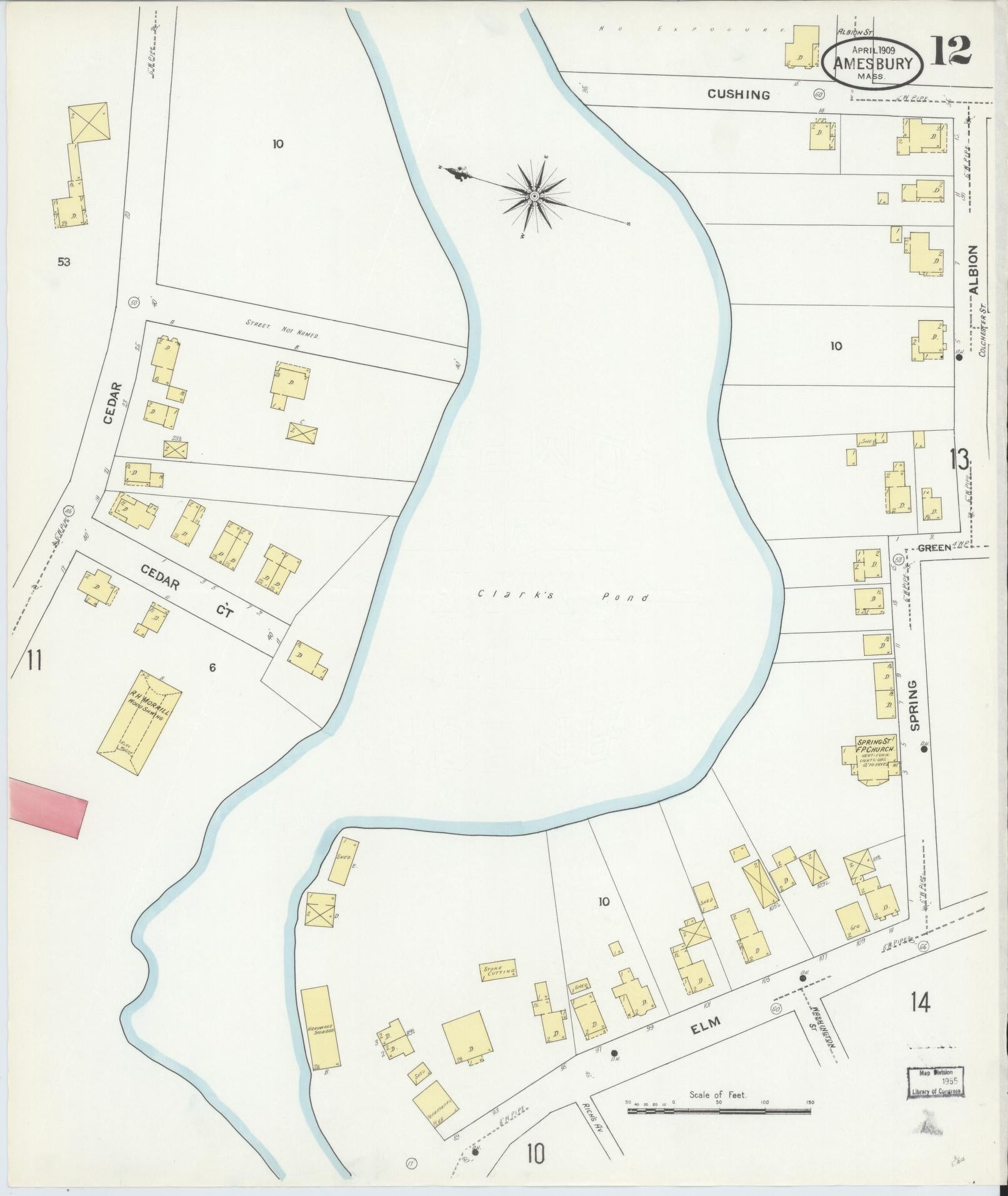 Sanborn Fire Insurance Map from Amesbury, Essex County, Massachusetts (1909), Sheet #0012 - Historic Sanborn Fire Insurance Map Print, vintage old map wall art, antique decor, genealogy gift, Massachusetts Massachusetts map
