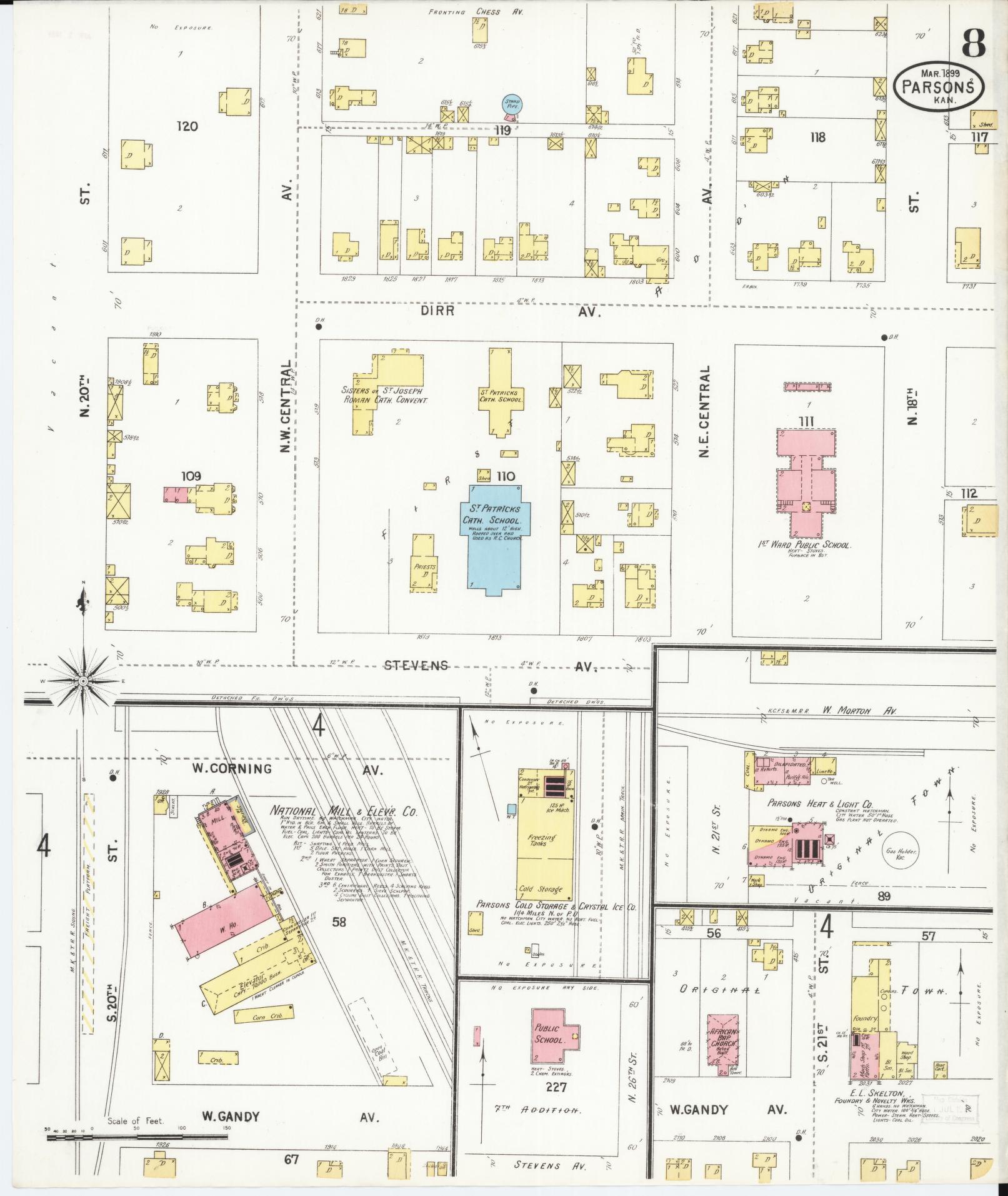 Sanborn Fire Insurance Map from Parsons, Labette County, Kansas (1899), Sheet #0008 - Historic Sanborn Fire Insurance Map Print, vintage old map wall art, antique decor, genealogy gift, Kansas Kansas map