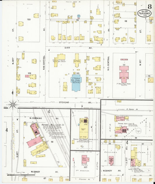 Sanborn Fire Insurance Map from Parsons, Labette County, Kansas (1899), Sheet #0008 - Historic Sanborn Fire Insurance Map Print, vintage old map wall art, antique decor, genealogy gift, Kansas Kansas map