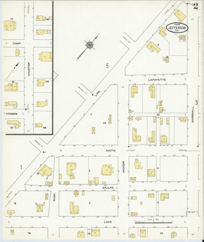 Sanborn Fire Insurance Map from Jefferson, Marion County, Texas (1911), Sheet #0002 - Historic Sanborn Fire Insurance Map Print, vintage old map wall art, antique decor, genealogy gift, Texas Texas map