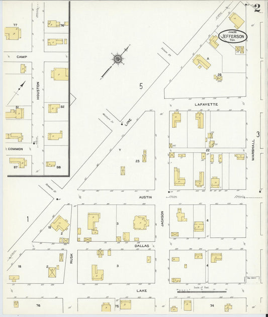 Sanborn Fire Insurance Map from Jefferson, Marion County, Texas (1911), Sheet #0002 - Historic Sanborn Fire Insurance Map Print, vintage old map wall art, antique decor, genealogy gift, Texas Texas map