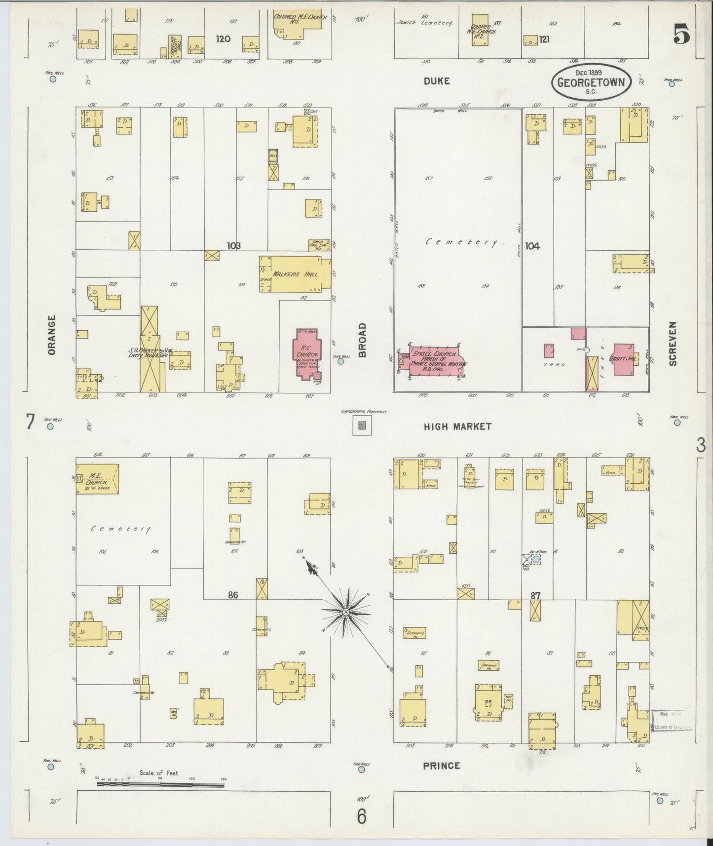 Sanborn Fire Insurance Map from Georgetown, Georgetown County, South Carolina (1899), Sheet #0005 - Complete Map Set gallery image, historic Sanborn map, vintage wall art, South Carolina South Carolina