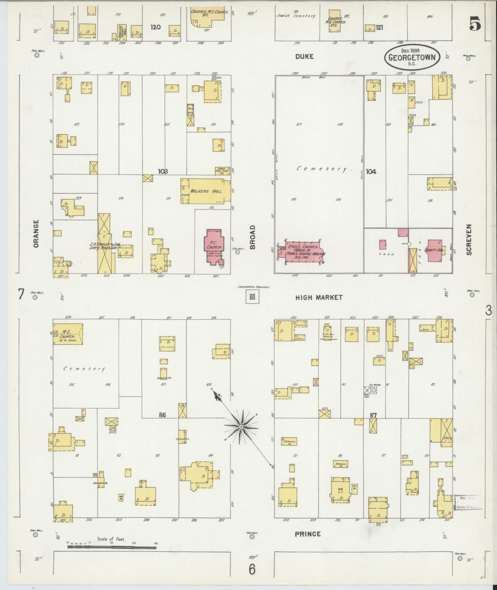Sanborn Fire Insurance Map from Georgetown, Georgetown County, South Carolina (1899), Sheet #0005 - Complete Map Set gallery image, historic Sanborn map, vintage wall art, South Carolina South Carolina