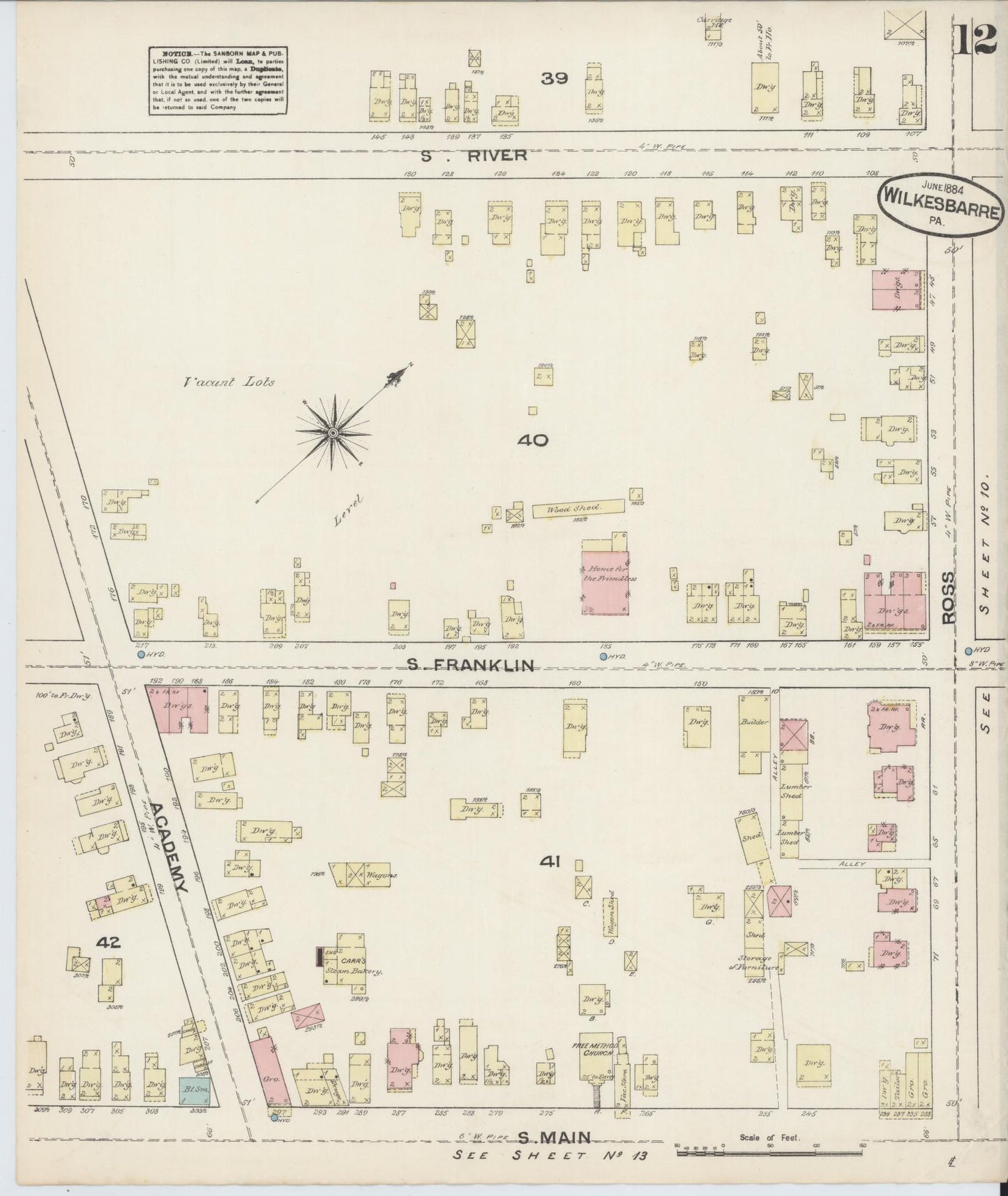 Sanborn Fire Insurance Map from Wilkes Barre, Luzerne County, Pennsylvania (1884), Sheet #0012 - Complete Map Set gallery image, historic Sanborn map, vintage wall art, Pennsylvania Pennsylvania