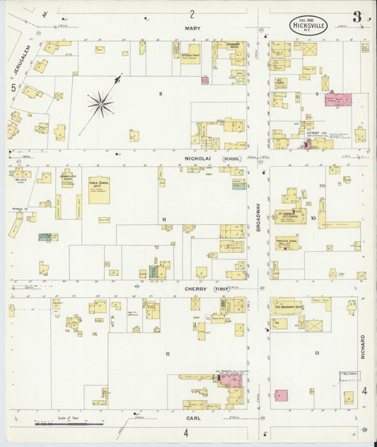 Sanborn Fire Insurance Map from Hicksville, Nassau County, New York (1908), Sheet #0003 - Historic Sanborn Fire Insurance Map Print, vintage old map wall art, antique decor, genealogy gift, New York New York map