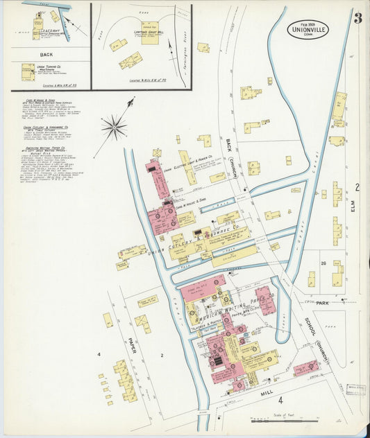 Sanborn Fire Insurance Map from Unionville, Hartford County, Connecticut (1909), Sheet #0003 - Historic Sanborn Fire Insurance Map Print, vintage old map wall art, antique decor, genealogy gift, Connecticut Connecticut map
