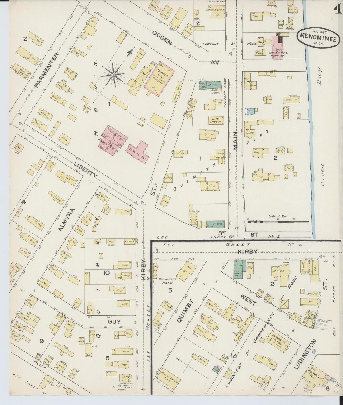 Sanborn Fire Insurance Map from Menominee, Menominee County, Michigan (1887), Sheet #0004 - Complete Map Set gallery image, historic Sanborn map, vintage wall art, Michigan Michigan