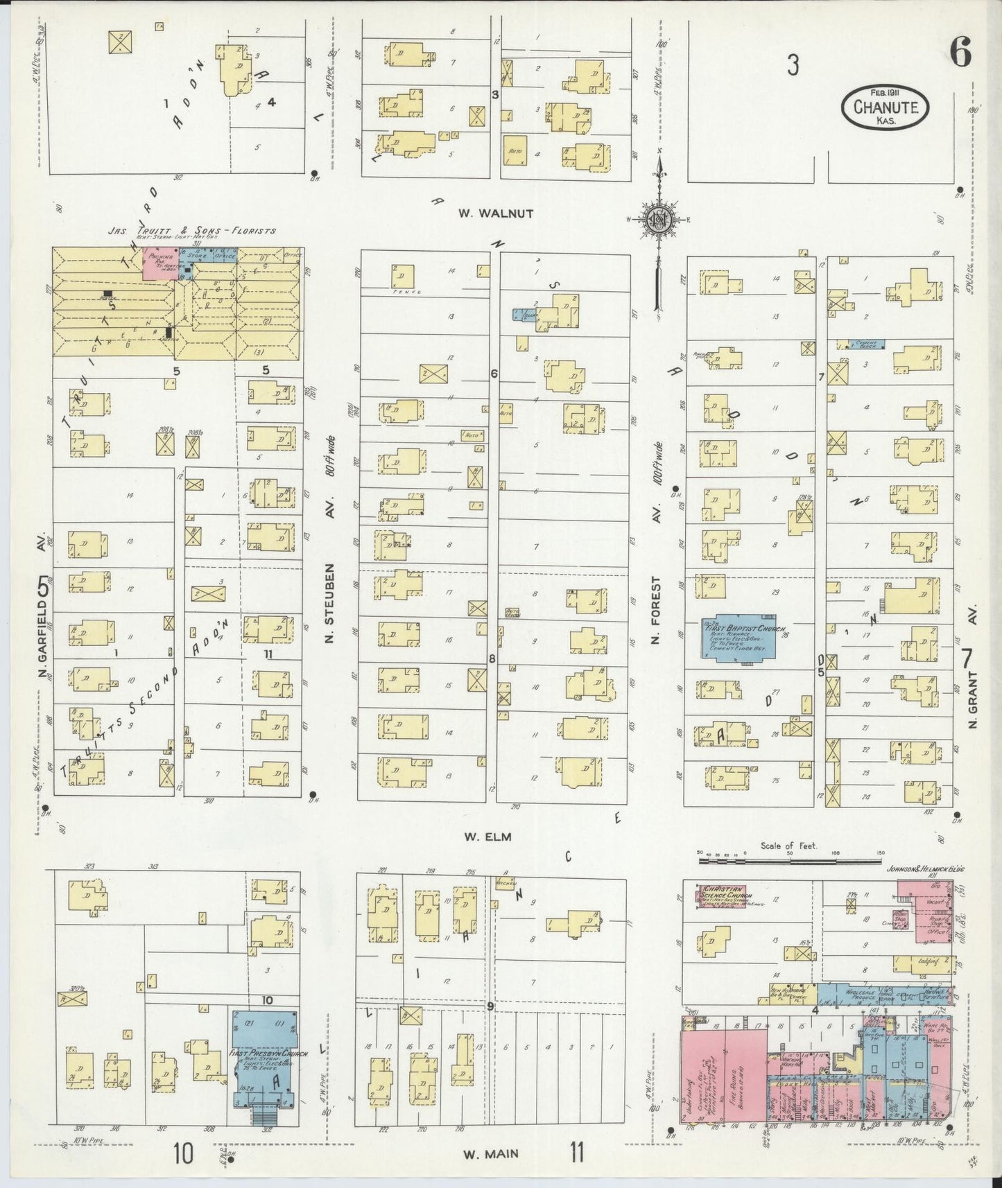 Sanborn Fire Insurance Map from Chanute, Neosho County, Kansas (1911), Sheet #0006 - Complete Map Set gallery image, historic Sanborn map, vintage wall art, Kansas Kansas
