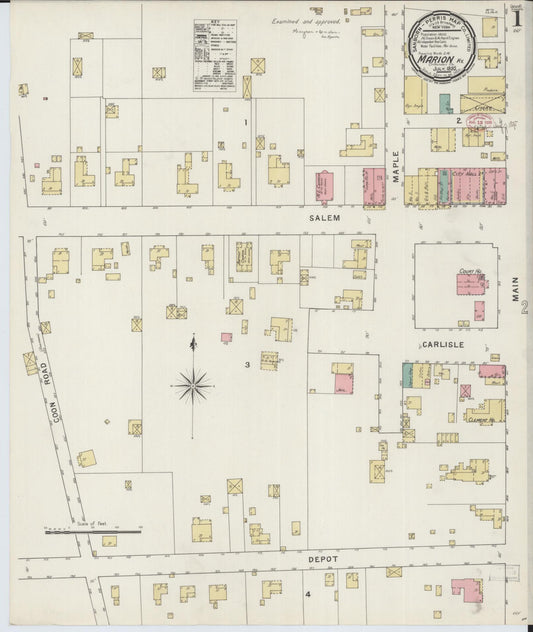 Sanborn Fire Insurance Map from Marion, Crittenden County, Kentucky (1895), Sheet #0001 - Historic Sanborn Fire Insurance Map Print, vintage old map wall art, antique decor, genealogy gift, Kentucky Kentucky map