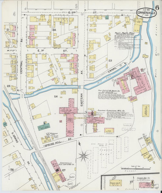 Sanborn Fire Insurance Map from Connersville, Fayette County, Indiana (1892), Sheet #0006 - Historic Sanborn Fire Insurance Map Print, vintage old map wall art, antique decor, genealogy gift, Indiana Indiana map