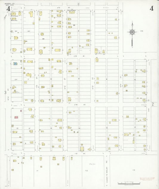 Sanborn Fire Insurance Map from Kinder, Allen Parish, Louisiana (1938), Sheet #0004 - Historic Sanborn Fire Insurance Map Print, vintage old map wall art, antique decor, genealogy gift, Louisiana Louisiana map
