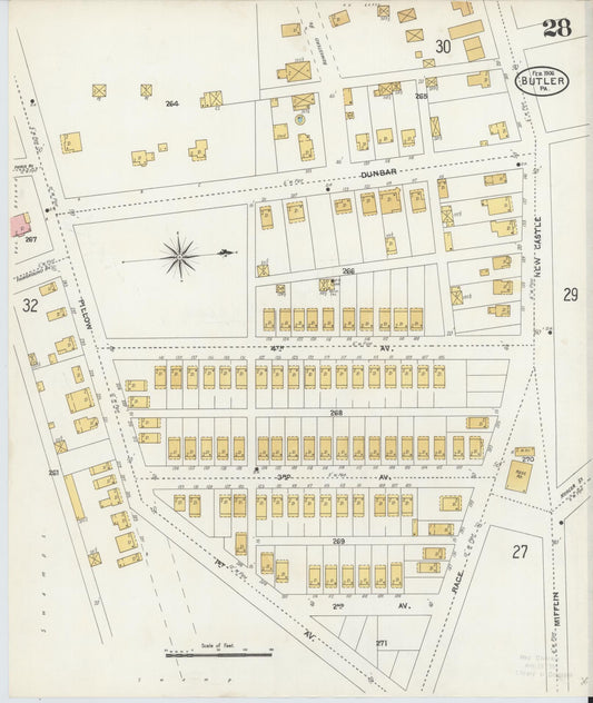Sanborn Fire Insurance Map from Butler, Butler County, Pennsylvania (1906), Sheet #0028 - Historic Sanborn Fire Insurance Map Print, vintage old map wall art, antique decor, genealogy gift, Pennsylvania Pennsylvania map
