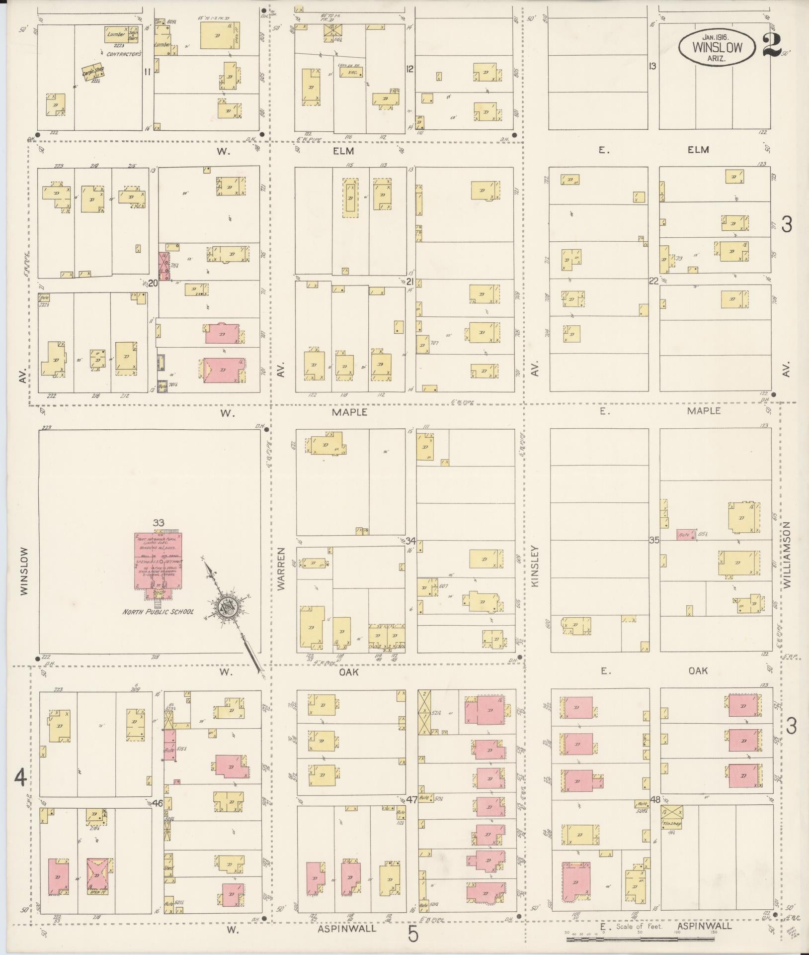 Sanborn Fire Insurance Map from Winslow, Navajo County, Arizona (1916), Sheet #0002 - Complete Map Set gallery image, historic Sanborn map, vintage wall art, Arizona Arizona
