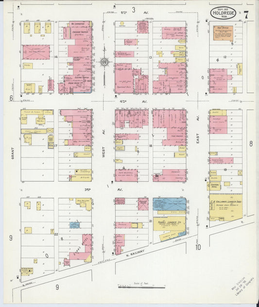 Sanborn Fire Insurance Map from Holdrege, Phelps County, Nebraska (1915), Sheet #0007 - Historic Sanborn Fire Insurance Map Print, vintage old map wall art, antique decor, genealogy gift, Nebraska Nebraska map