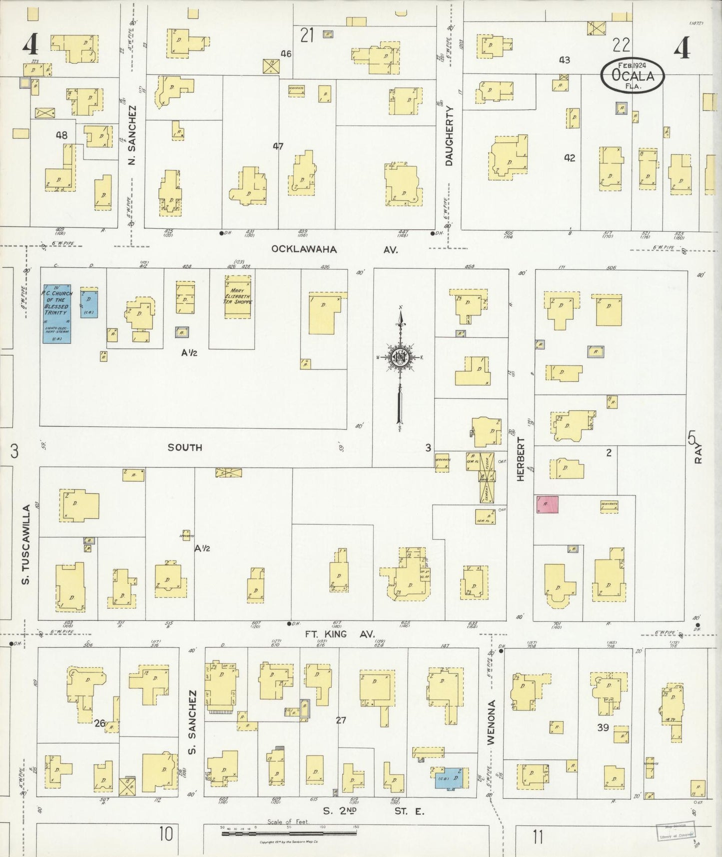 Sanborn Fire Insurance Map from Ocala, Marion County, Florida (1924), Sheet #0004 - Complete Map Set gallery image, historic Sanborn map, vintage wall art, Florida Florida