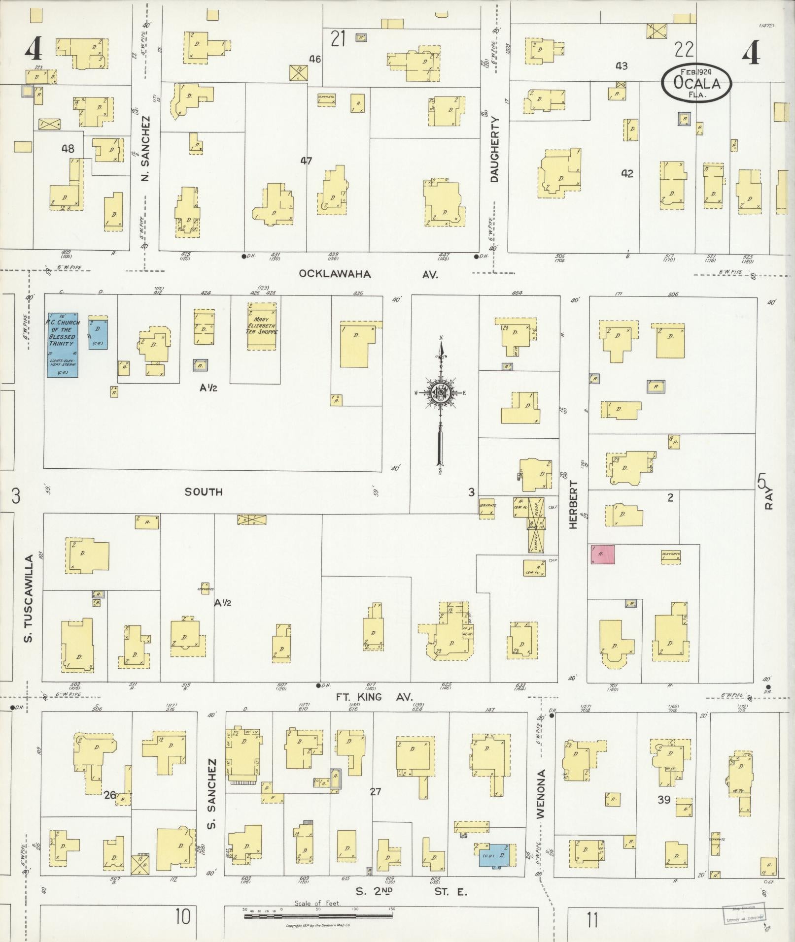 Sanborn Fire Insurance Map from Ocala, Marion County, Florida (1924), Sheet #0004 - Complete Map Set gallery image, historic Sanborn map, vintage wall art, Florida Florida