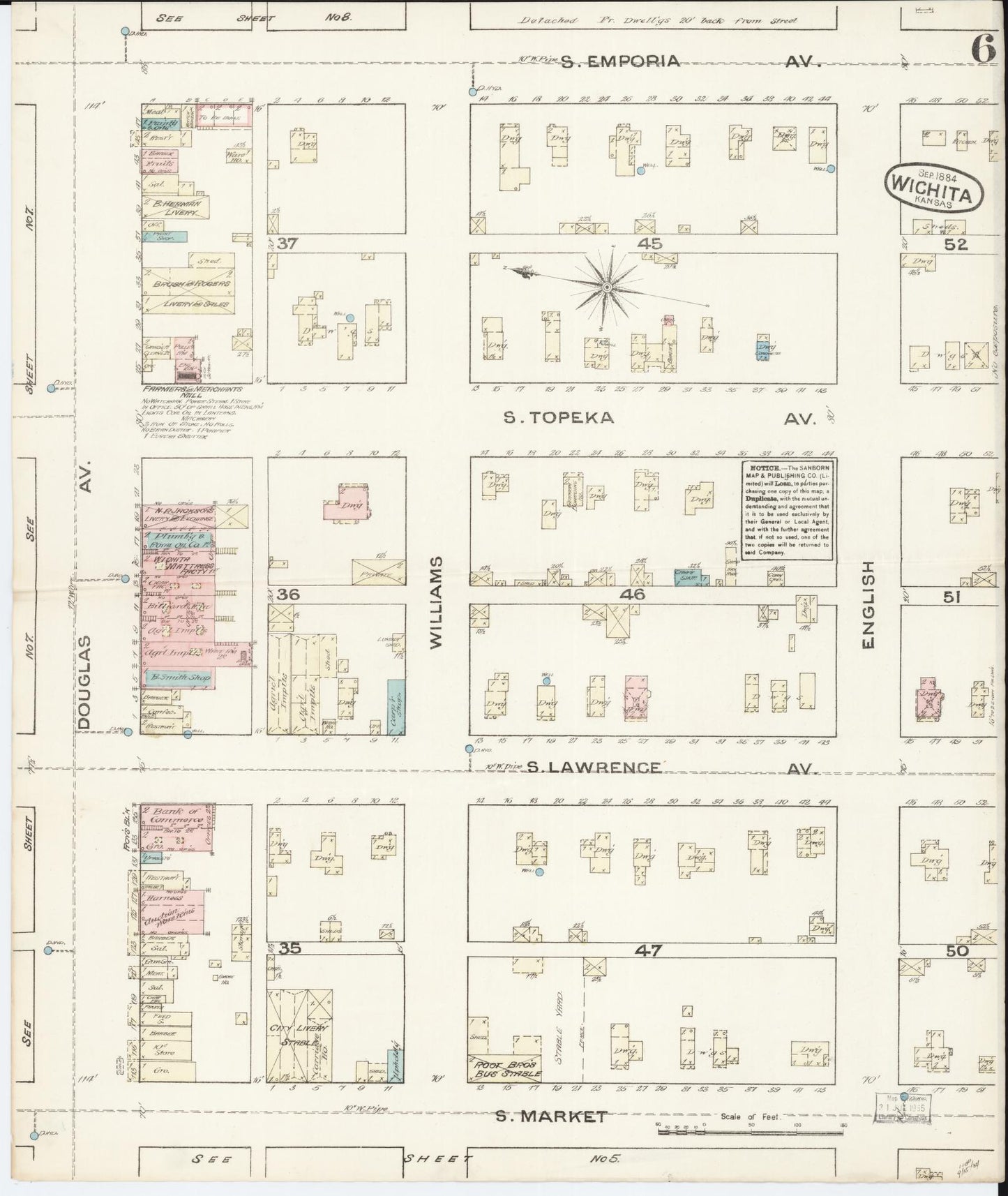 Sanborn Fire Insurance Map from Wichita, Sedgwick County, Kansas (1884), Sheet #0006 - Complete Map Set gallery image, historic Sanborn map, vintage wall art, Kansas Kansas
