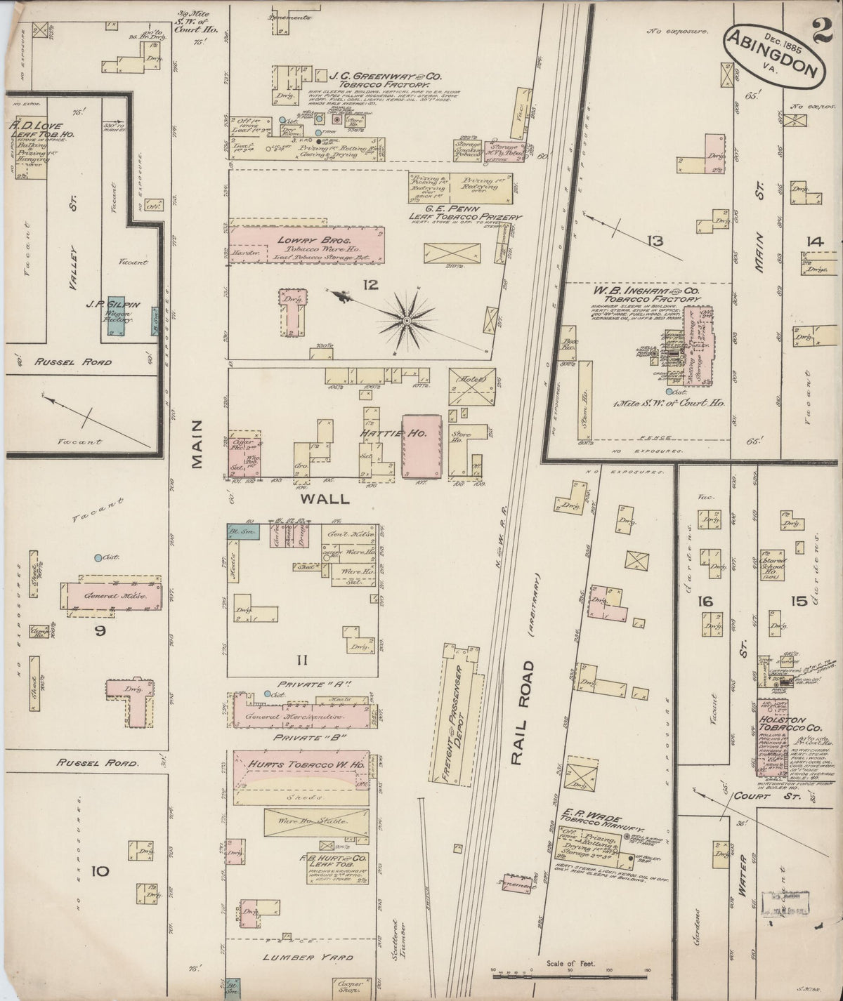 Sanborn Fire Insurance Map from Abingdon, Washington County, Virginia (Unknown), Sheet #0002 - Complete Map Set gallery image, historic Sanborn map, vintage wall art, Virginia Virginia