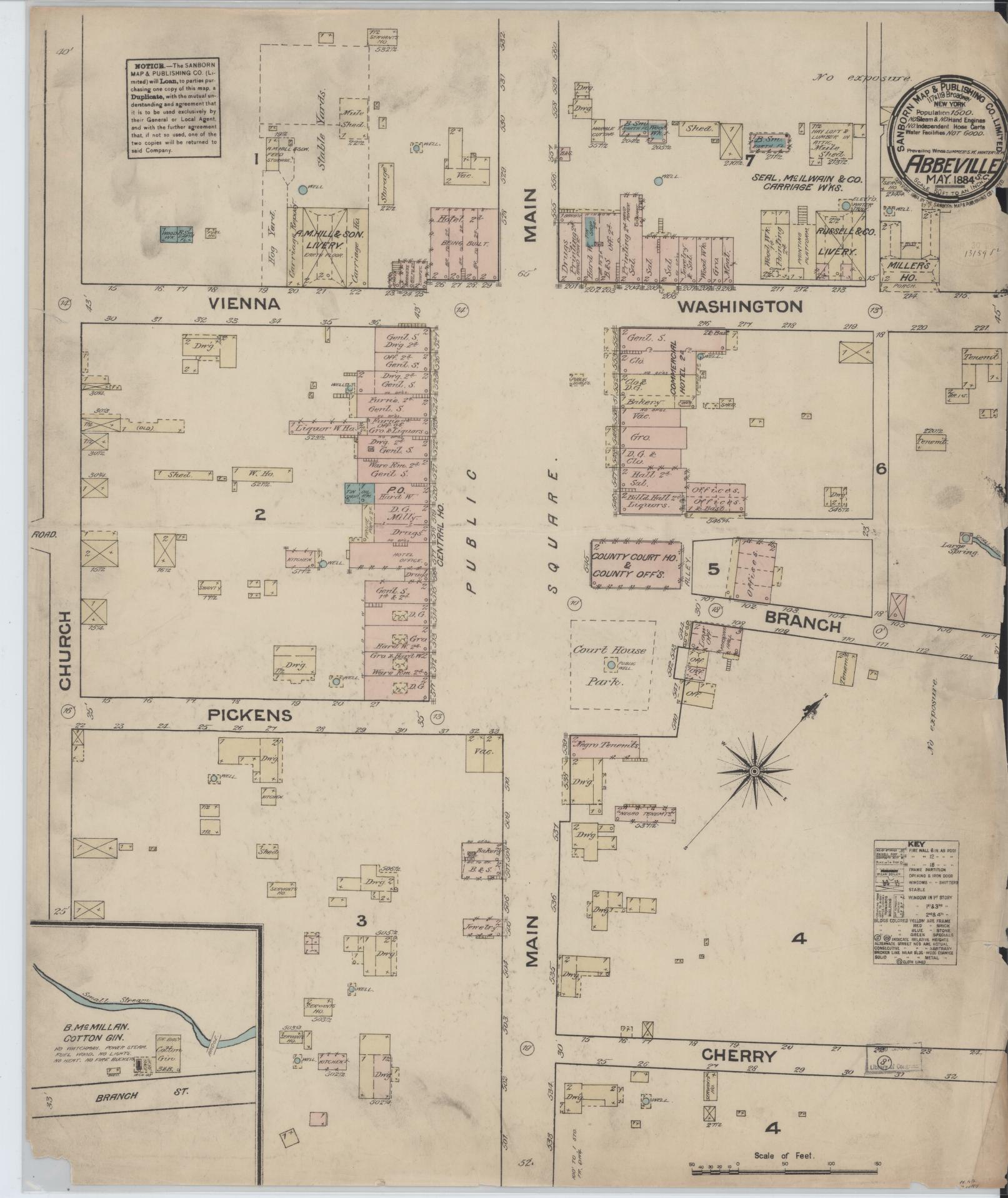 Sanborn Fire Insurance Map from Abbeville, Abbeville County, South Carolina (1884), Sheet #0001 - Historic Sanborn Fire Insurance Map Print, vintage old map wall art, antique decor, genealogy gift, South Carolina South Carolina map