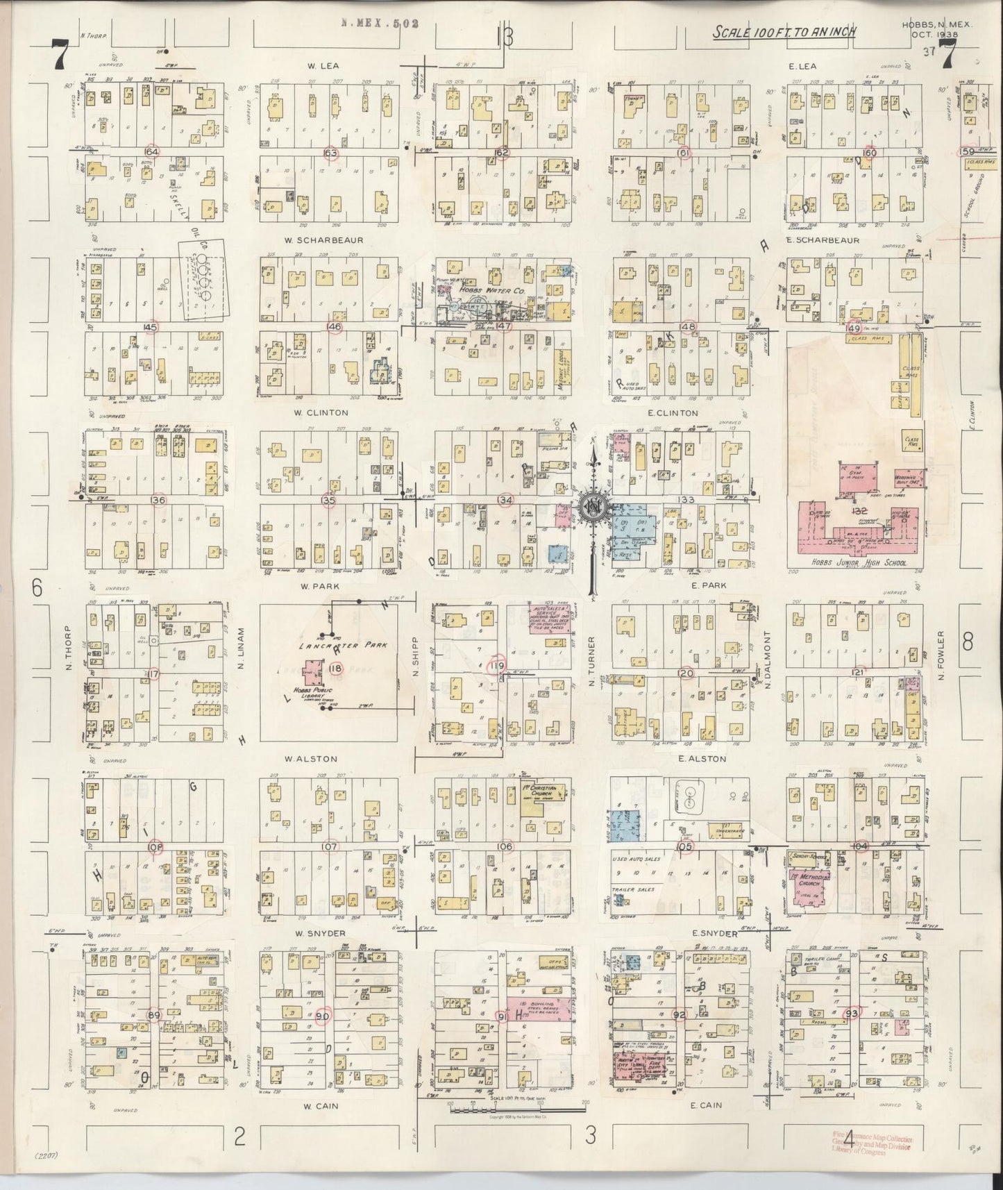 Sanborn Fire Insurance Map from Hobbs, Lea County, New Mexico (1950), Sheet #0007 - Complete Map Set gallery image, historic Sanborn map, vintage wall art, New Mexico New Mexico