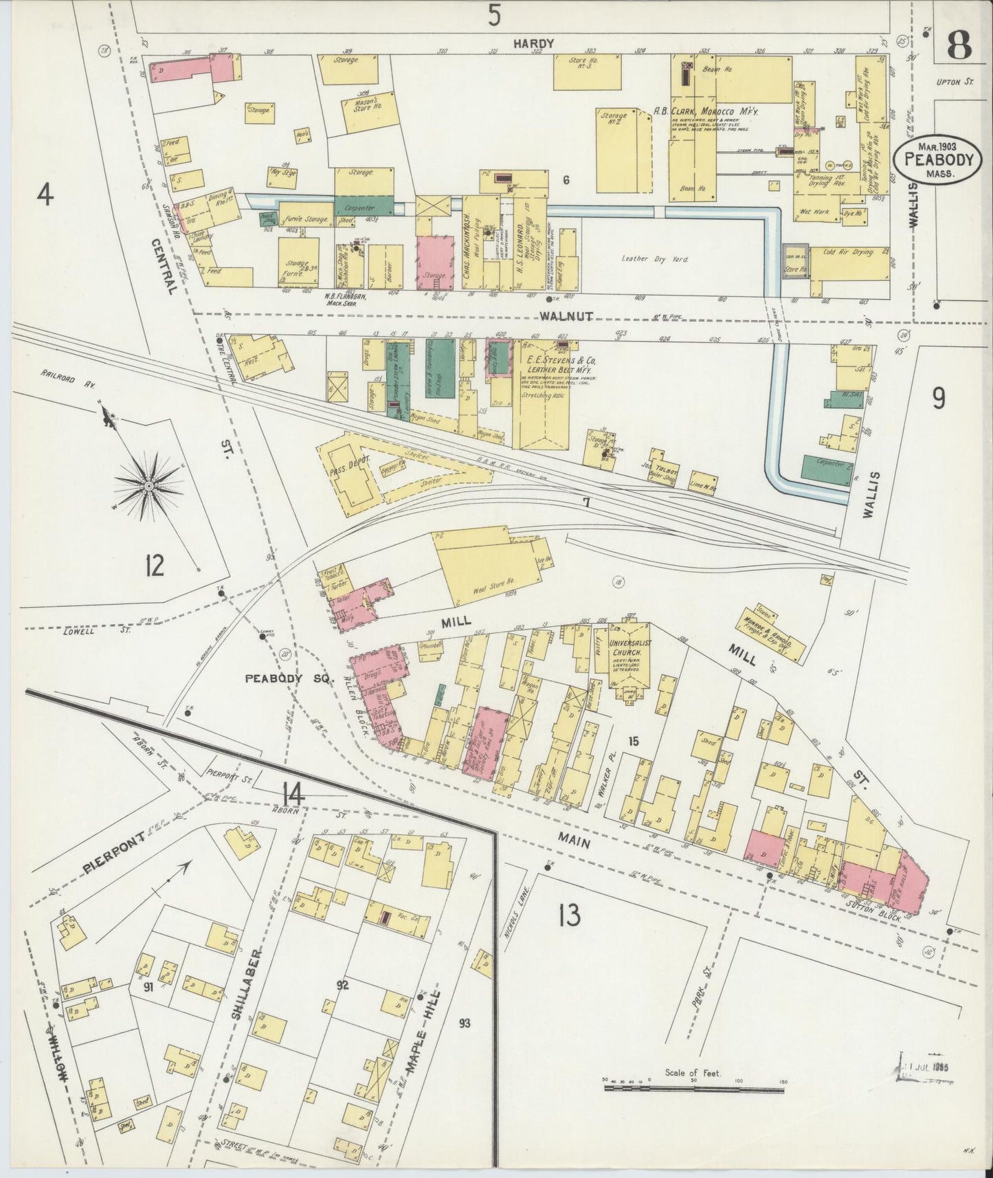 Sanborn Fire Insurance Map from Peabody, Essex County, Massachusetts (1903), Sheet #0008 - Complete Map Set gallery image, historic Sanborn map, vintage wall art, Massachusetts Massachusetts