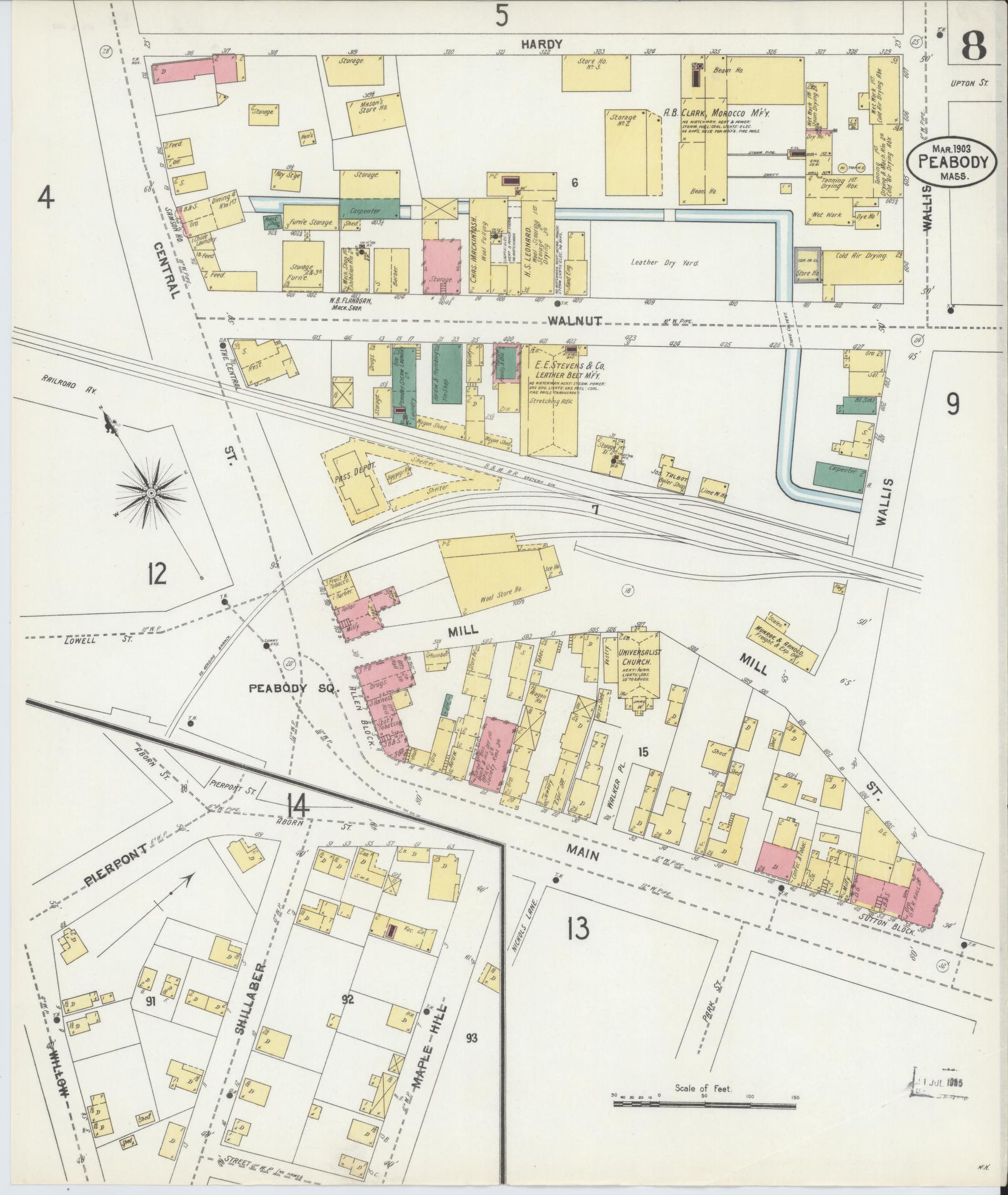 Sanborn Fire Insurance Map from Peabody, Essex County, Massachusetts (1903), Sheet #0008 - Complete Map Set gallery image, historic Sanborn map, vintage wall art, Massachusetts Massachusetts