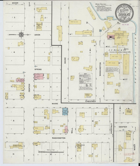 Sanborn Fire Insurance Map from Douglas, Allegan County, Michigan (1910), Sheet #0001 - Historic Sanborn Fire Insurance Map Print, vintage old map wall art, antique decor, genealogy gift, Michigan Michigan map