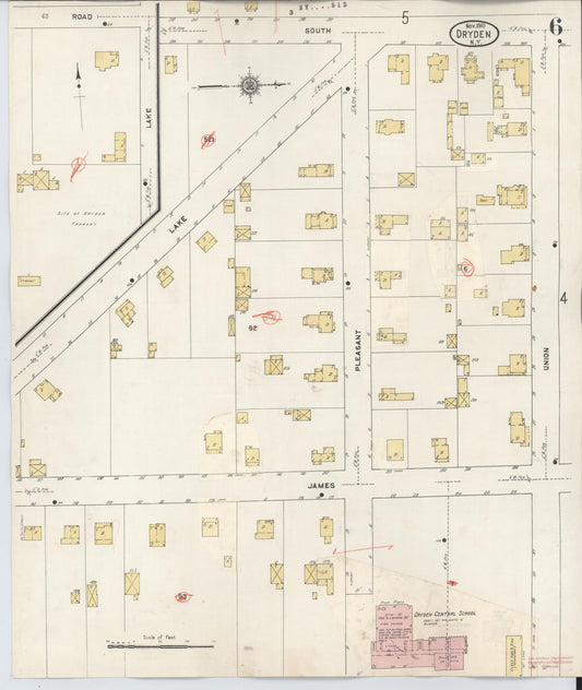 Sanborn Fire Insurance Map from Dryden, Tompkins County, New York (1937), Sheet #0006 - Historic Sanborn Fire Insurance Map Print, vintage old map wall art, antique decor, genealogy gift, New York New York map
