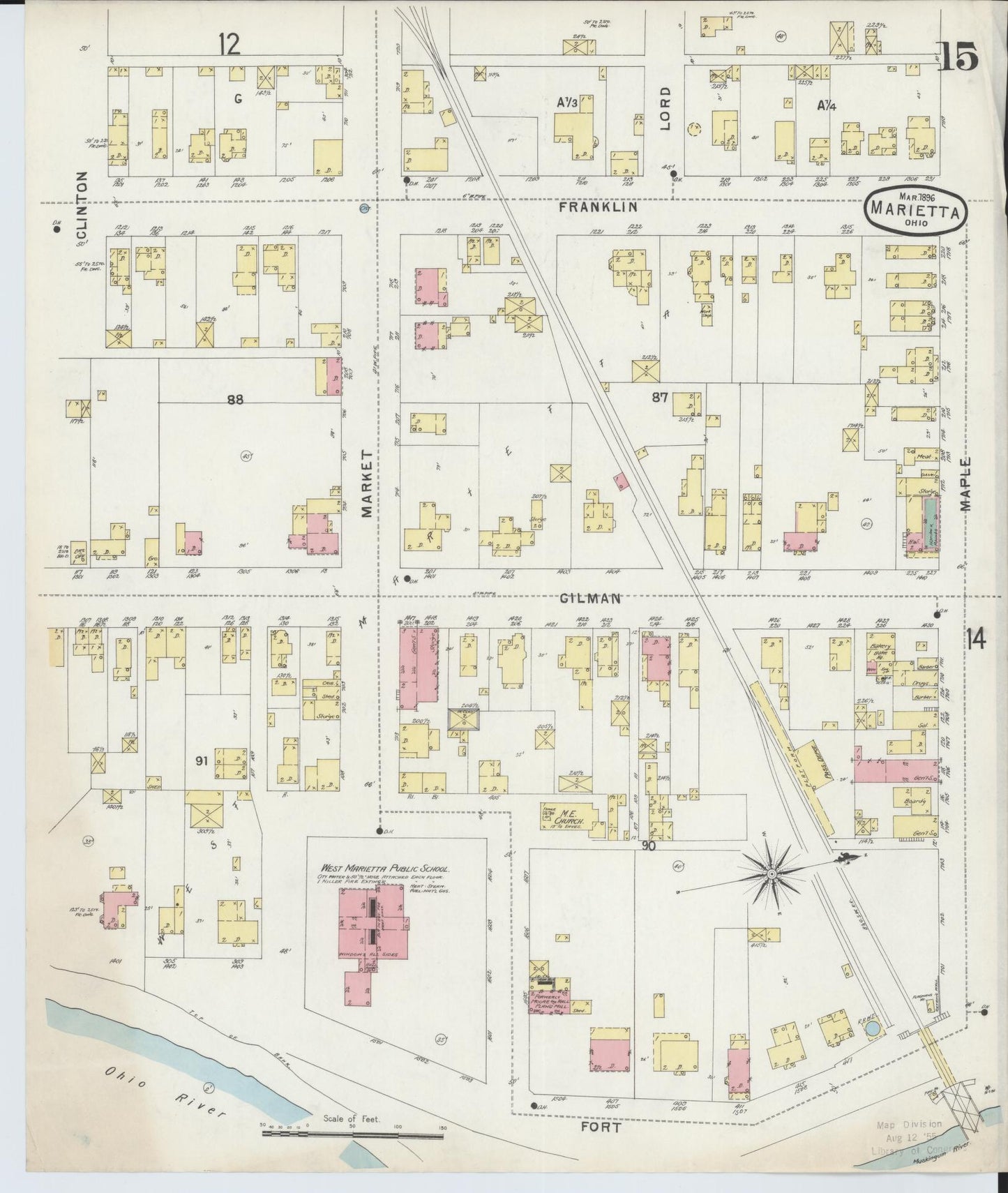 Sanborn Fire Insurance Map from Marietta, Washington County, Ohio (1896), Sheet #0015 - Historic Sanborn Fire Insurance Map Print, vintage old map wall art, antique decor, genealogy gift, Ohio Ohio map