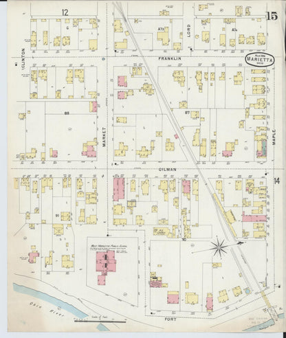 Sanborn Fire Insurance Map from Marietta, Washington County, Ohio (1896), Sheet #0015 - Historic Sanborn Fire Insurance Map Print, vintage old map wall art, antique decor, genealogy gift, Ohio Ohio map